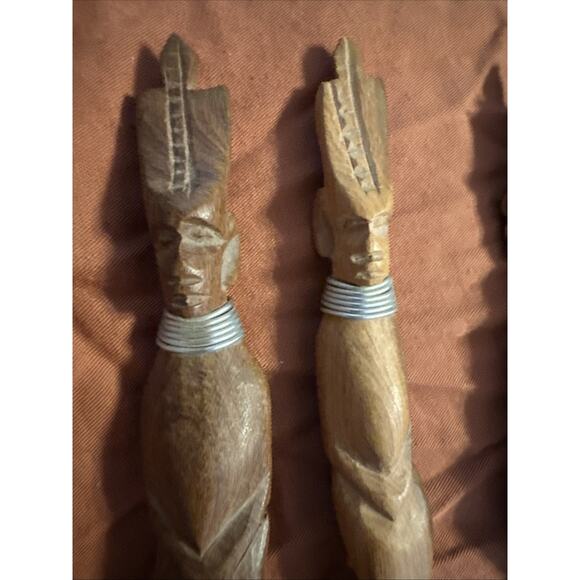 Kenya Hand-Carved Wood Utensils • Knife, Fork & Spoon • Vintage African 8" - Picture 3 of 8